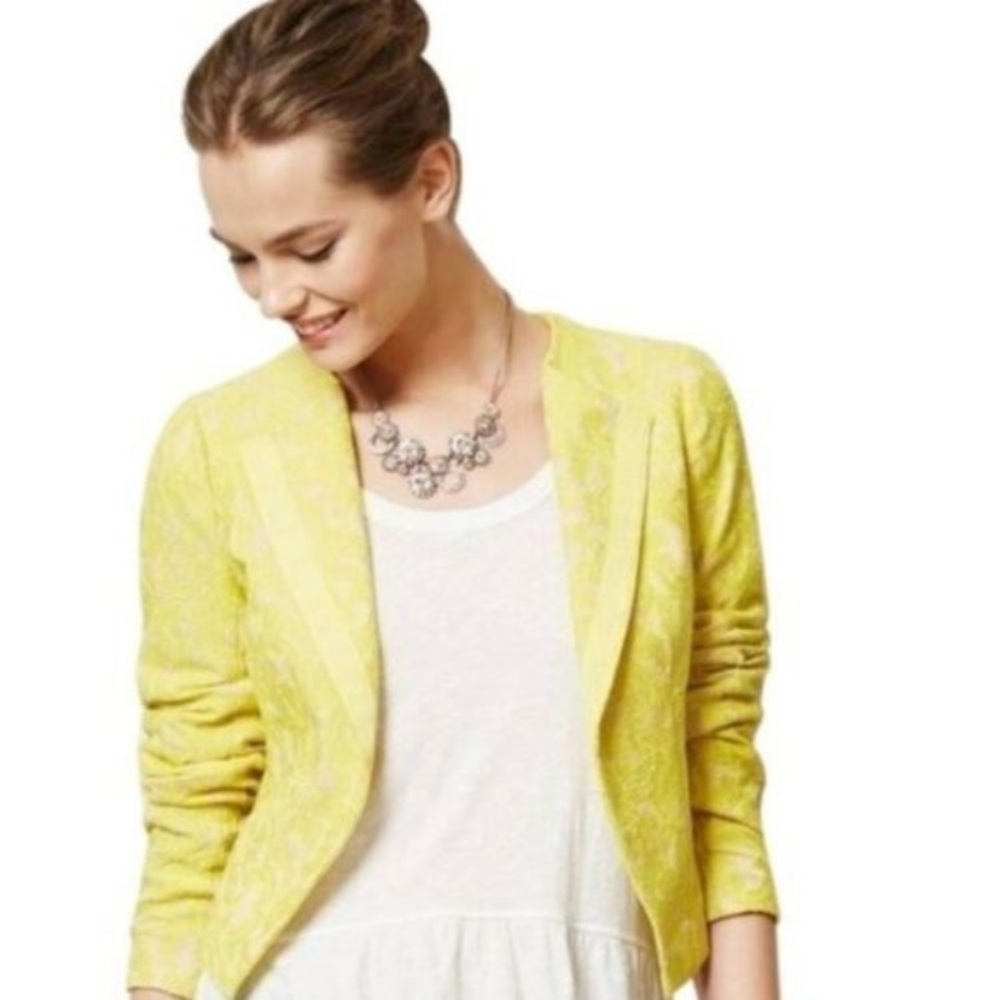 Anthropologie Elevenses Women's Size 12 Lace Blazer Yellow